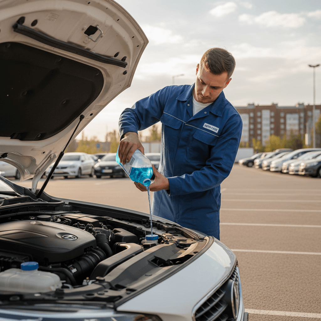 Pouring washer fluid into a car's reservoir